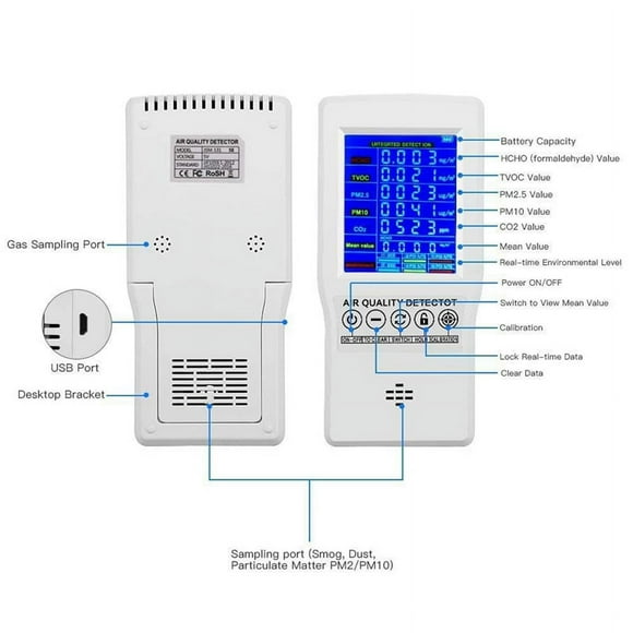 Air Quality Monitor Accurate Tester for CO2 Formaldehyde(HCHO) TVOC PM2.5/PM10 Multifunctmk8043