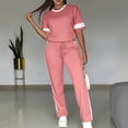 thumbnail image 6 of Women's Casual Side Stripe Drawstring Pants Set with Short Sleeve Shirt, Relaxed Fit Lounge Suit for Travel or Daily Wear, Comfortable Two Piece | CSEONE,Pink M, 6 of 7