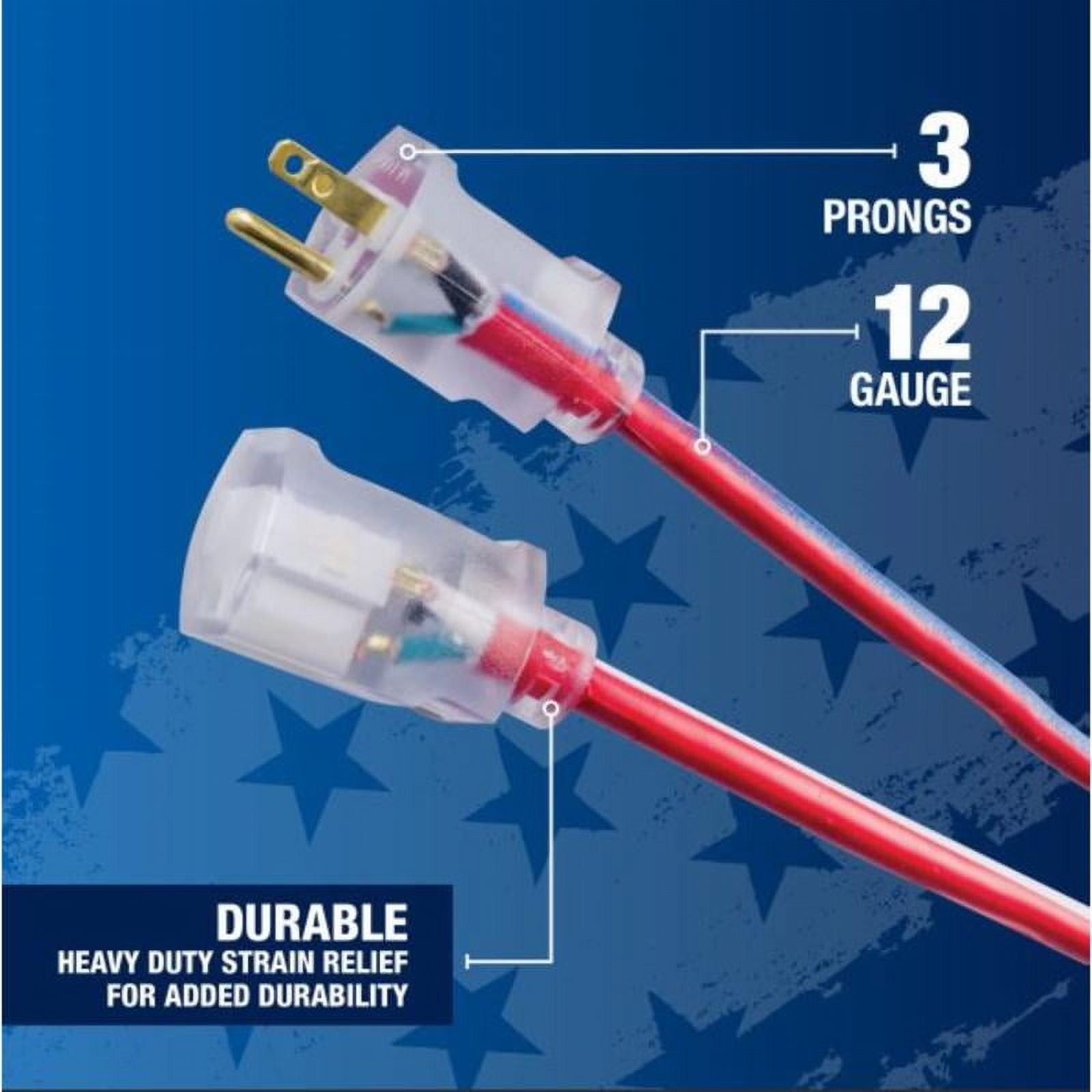 Southwire Patriotic Indoor and Outdoor 100 ft. L Blue/Red/White Extension Cord 12/3 SJTW