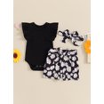 thumbnail image 2 of CIYCuIT Baby Girls Sweet Shorts Sets Fly Sleeve Ribbed Romper + Daisy Print Shorts with Belt + Bow Headband 3Pcs 3M 6M 9M 12M 18M Infant Toddler Cute Shorts Sets, 2 of 9