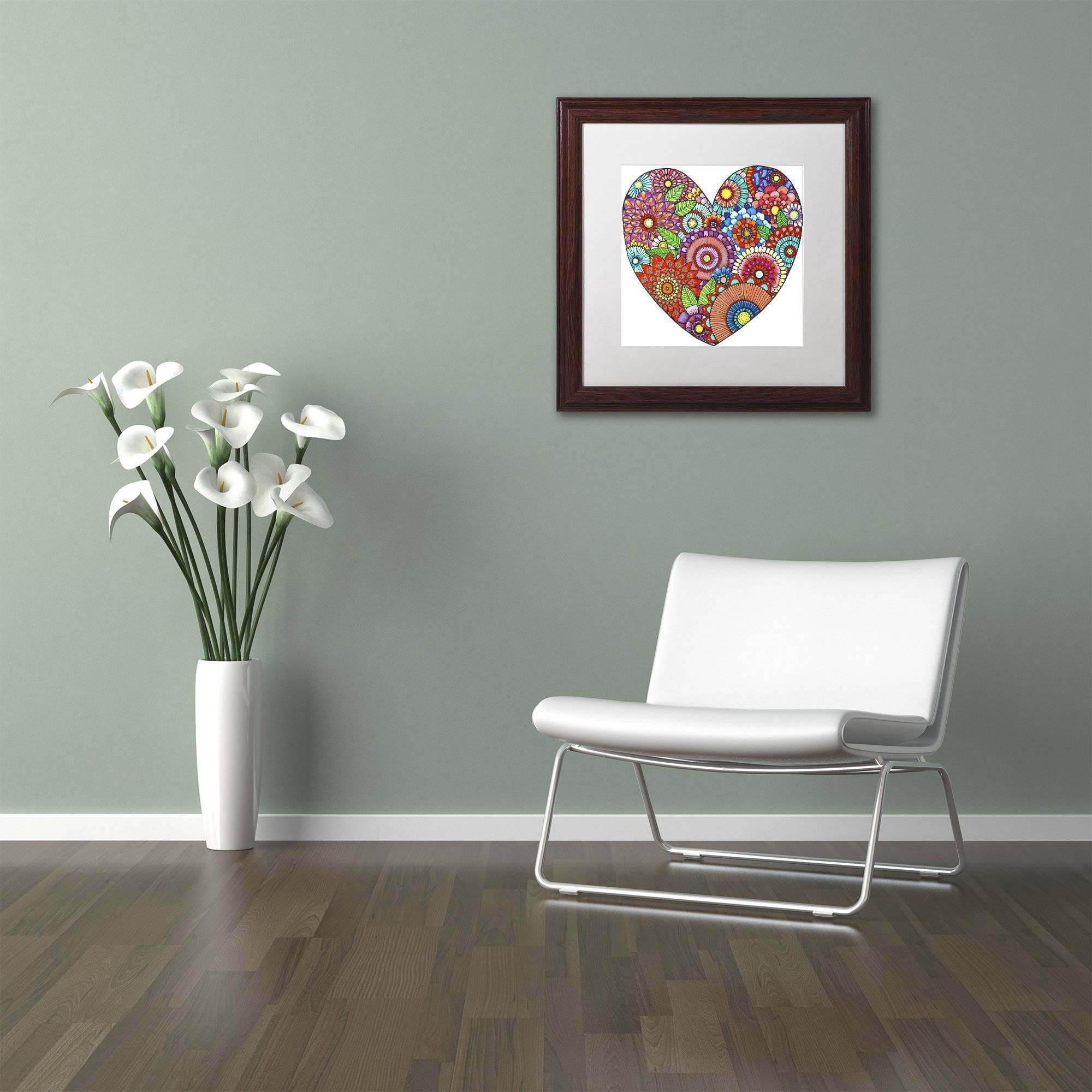 Trademark Fine Art "Floral Heart" Canvas Art by Hello Angel, White Matte, Wood Frame