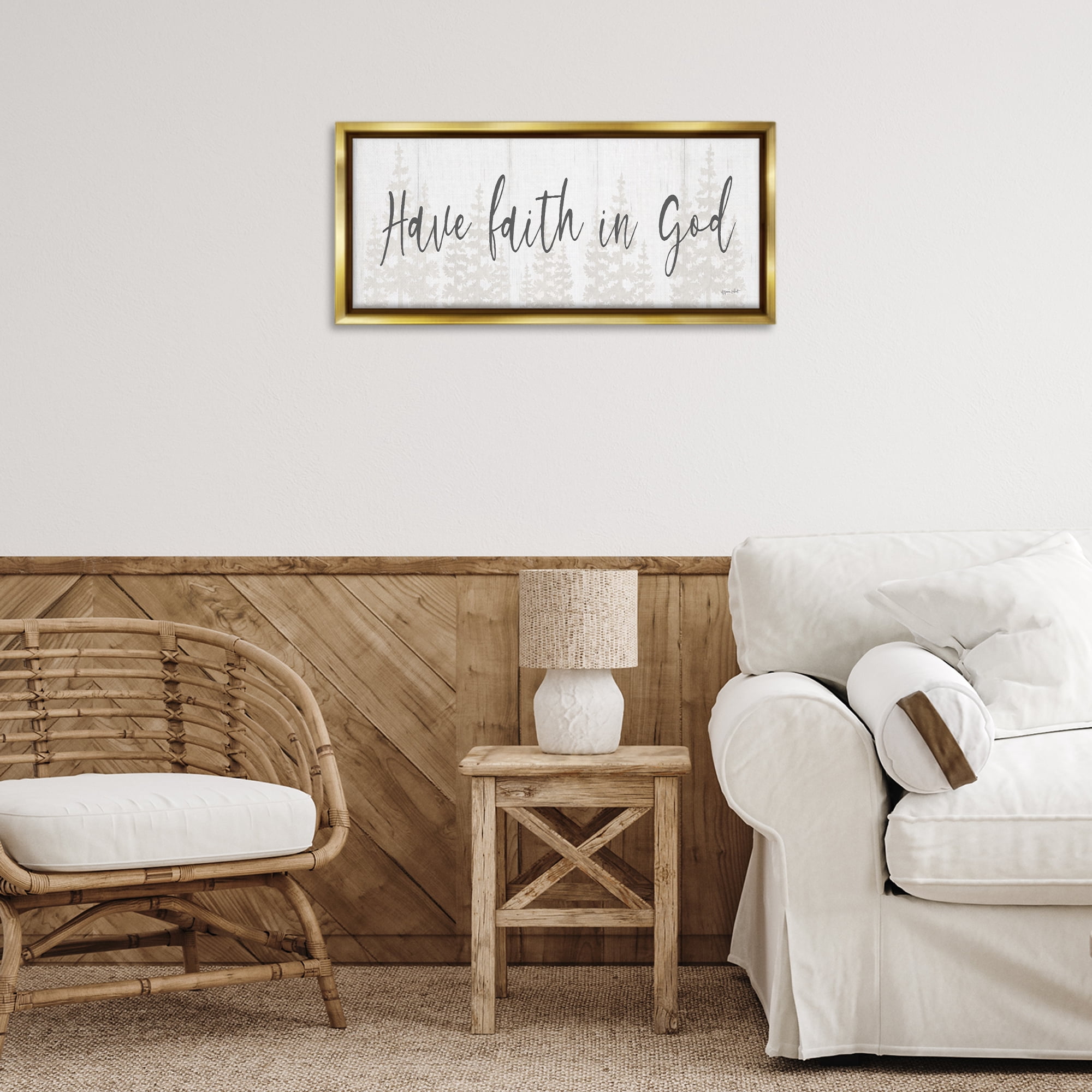 Stupell Industries Faith In God Phrase Religious Painting Gold Floater Framed Art Print Wall Art, 25 x 11