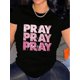 thumbnail image 1 of Elegante camiseta de cuello redondo con gráfico "Pray". Camiseta informal de manga corta para mujer, ideal para primavera y verano. Cómoda, de corte holgado, tela suave y versátil para uso diario. Par, 1 of 4