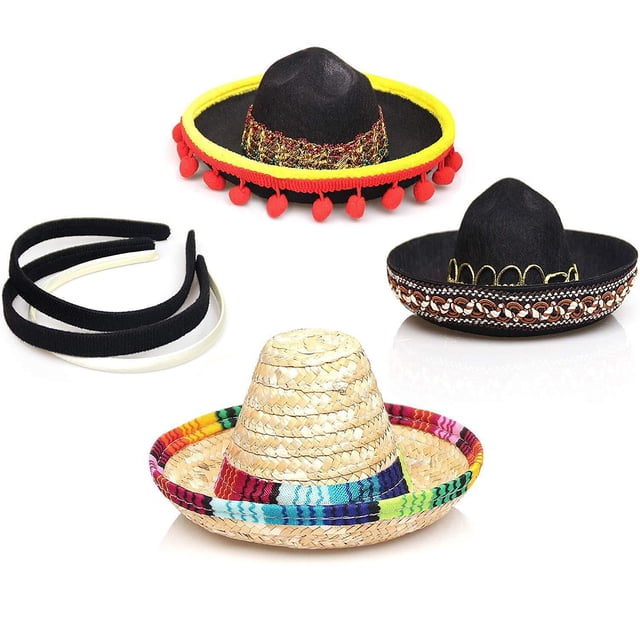 Paquete de 3 diademas para Fiesta del Cinco De Mayo, decoraciones para fiestas, sombreros no tejidos y de paja, accesorios para fotomatón para niños y mascotas