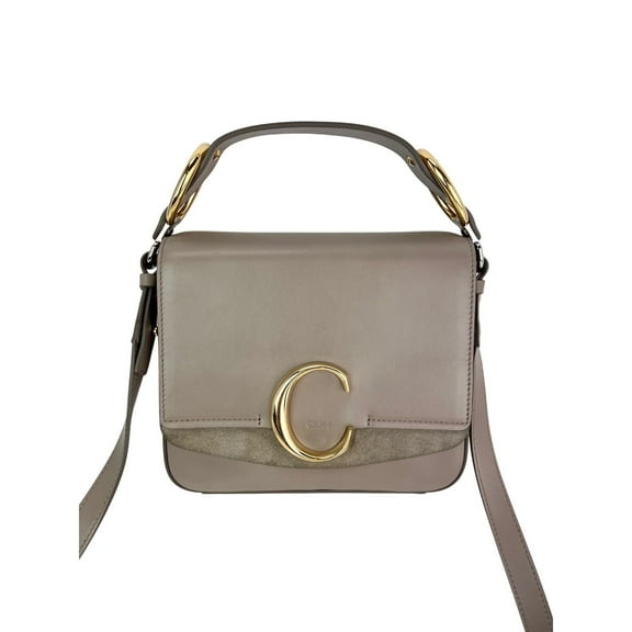 Pre-Owned Chloe Shiny Calfskin Suede Small C Motty Gray Shoulder Bag