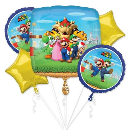 Super Mario Bros Foil Balloon Bouquet, 5pc