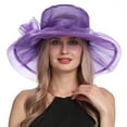 thumbnail image 4 of Outfmvch Kentucky Derby Hats for Women Wide Brim Sun Hat Vintage Hats Beach Hats for Women Bucket Hat for Women Straw Beach Hat Fascinators Hats for Women Purple One Size, 4 of 8