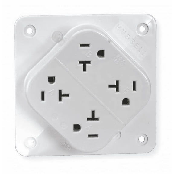 Receptacle, 20 A Amps, 125V AC, Surface Mount, Quad Outlet, 5-20R, White