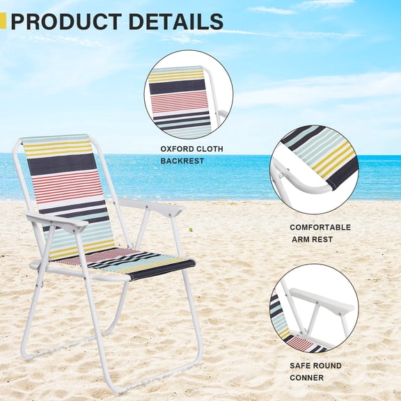 Colorful Striped Folding Beach Chair,Lightweight High Back Design,Portable for Camping & Lawn with Sturdy Armrests