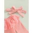 thumbnail image 5 of Baby Girl 3Pcs Fall Outfits Long Sleeve Lace Collar Romper + Bow Flare Pants + Headband Set, 5 of 9