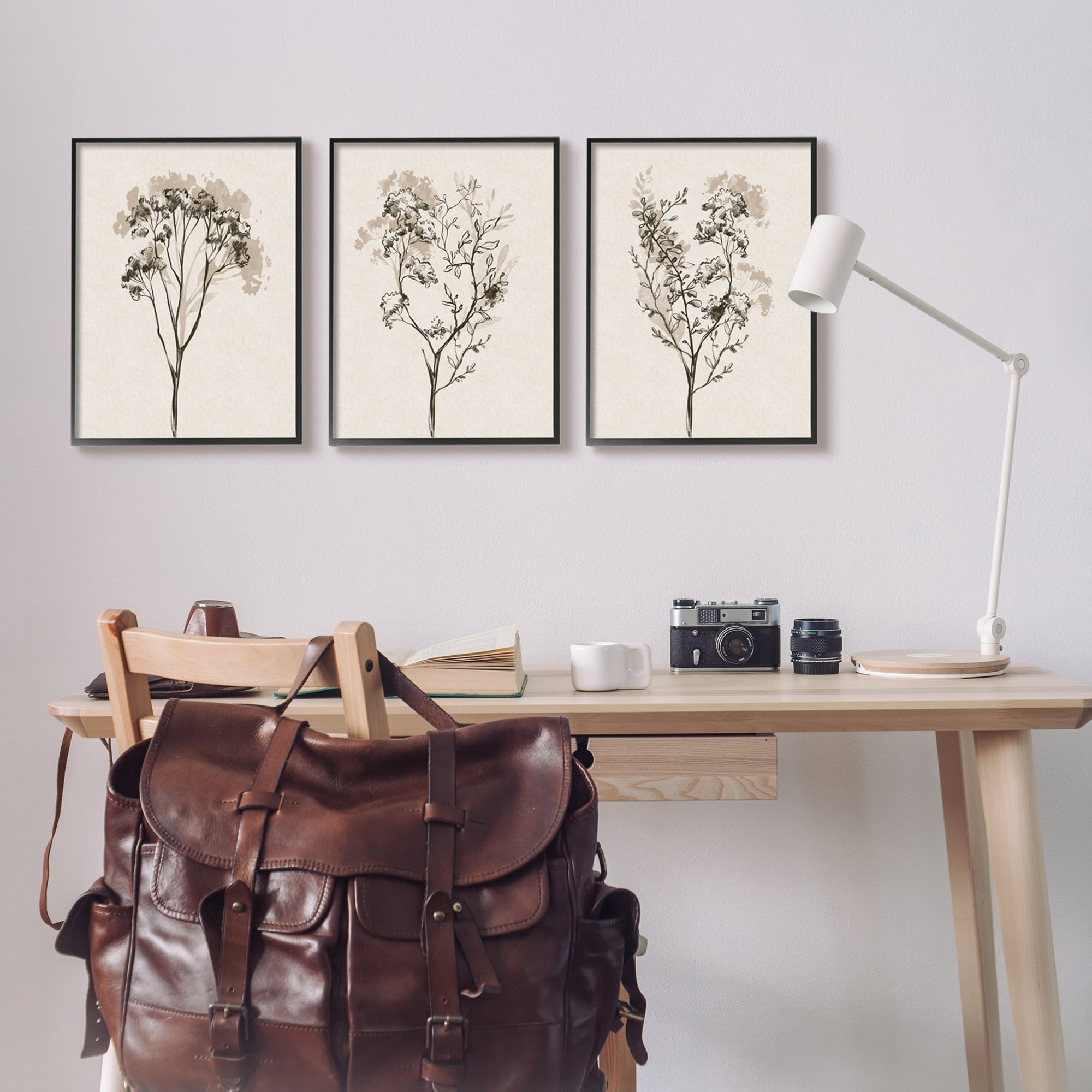 Stupell Industries Beige Cottage Herbs Botanical & Floral Painting Black Framed Art Print Wall Art, 16 x 20, Set of 3