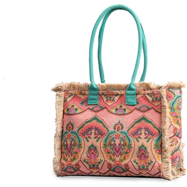 LHSHID Women Canvas Handbag Ethnic Style Tote Bag Retro Shoulder Bag with Tassels Summer Beach Bag Bohemian Top Handle Bag