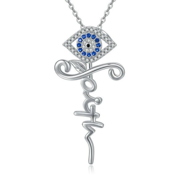Coachuhhar Evil Eye Necklace 925 Sterling Silver Cross Faith Pendant Cross Necklaces Gift for Women Men