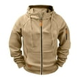 thumbnail image 3 of Fmbrln Mens Full Zip Up Cargo Hoodies Casual Long Sleeve Solid Hooded Sweatshirts Fall Winter Trendy Athletic Coat with Pockets Khaki 4XL, 3 of 5