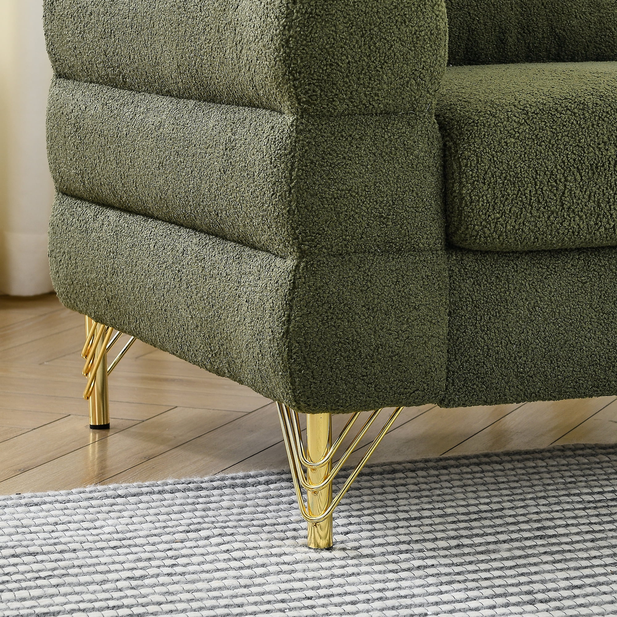 Kadyn 81" Loveseat 3 Seater Sectional Sofa, Fabric Sofa with 3 Pillows, Upholstered Sofa Couch for Living Room, Green