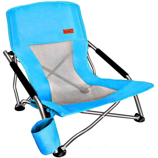 Nice C Basse Plage Camping Pliant Chaise, Chaise de Randonnée Ultralégère avec Porte-Gobelet et Sac de Transport Compact et Robuste Extérieur, Intérieur(1 Pack de Bleu)