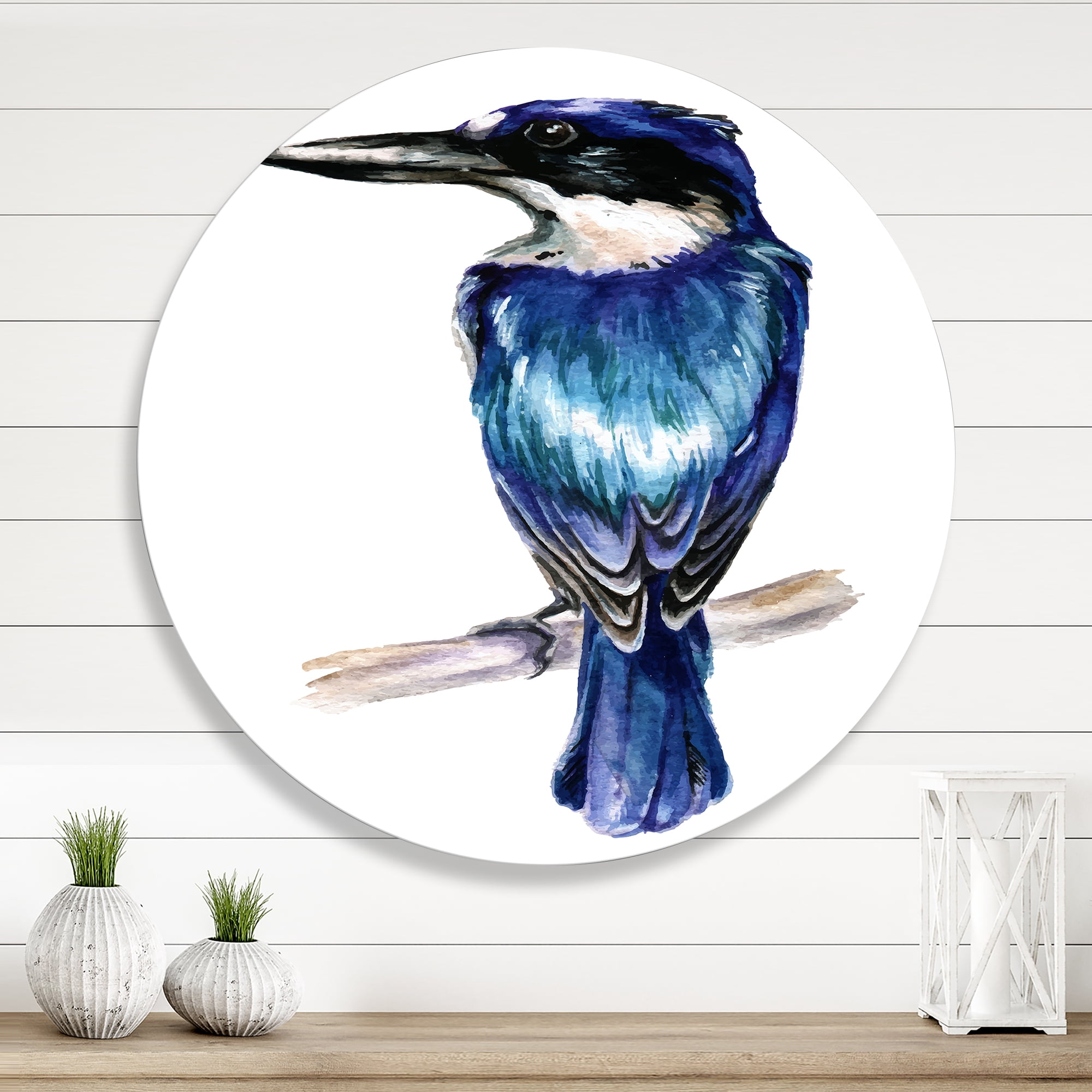 Designart 'Style Blue Kingfisher Bird' Traditional Circle Metal Wall Art 11x11 - Disc of 11