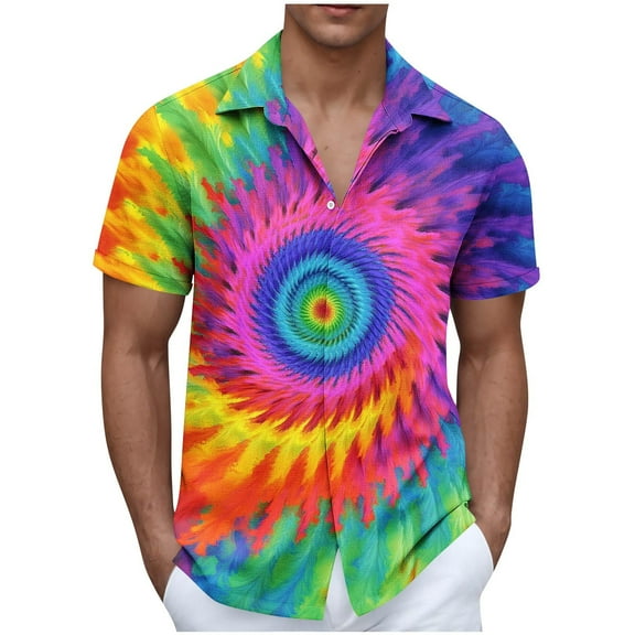 Handshe Men's Fashion Turn-down Collar Printed Short Sleeve Button Shirt - Daily Blouse