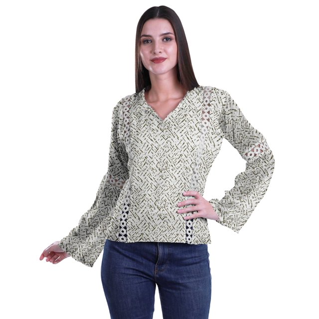 Moomaya Kurta Col Kurta Dentelle Détails Imprimé Manches Longues Tunique