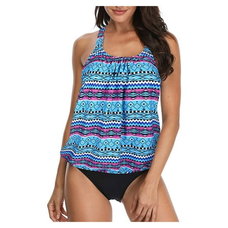 Plus Size Blouson Tankini Swimsuits for Women with Shorts Two Piece Bathing  Suits 