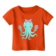 thumbnail image 2 of Girls Shirts Size 14 16 Fashion Crewneck Short Sleeves Ocean Print T-Shirts Breathable Girls Clothes Top,Orange,140(8-9 Years), 2 of 3