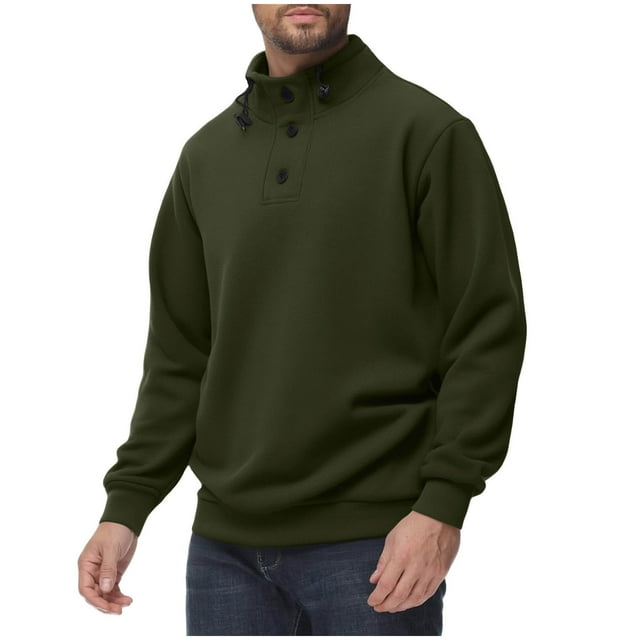 Plebaso Chandails Molletonnés pour Hommes à Boutons, Col Montant, Décontractés et Chauds, Chandails à Enfiler pour Hommes avec Capuchon