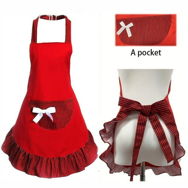 Dadatutu Vintage Cute Women's Apron with Bowknot Lace Trim and