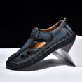 thumbnail image 3 of Men's Stylish Leather Hollow Sandals Closed Toe Hook Loop Head Soft Bottom Wading Sandals Lightweight Walking Sandals for Hiking Fishing Casual Summer Wear,Blue 44(US-10), 3 of 5
