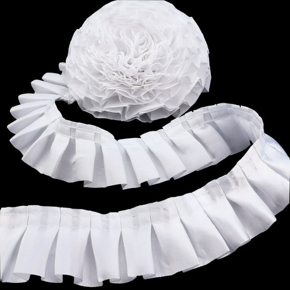Ruffle Pleated Lace Trim Satin Ribbon Gather Ruffle Edge for Applique Sewing Crafts, Christmas,Home Decoration(White )
