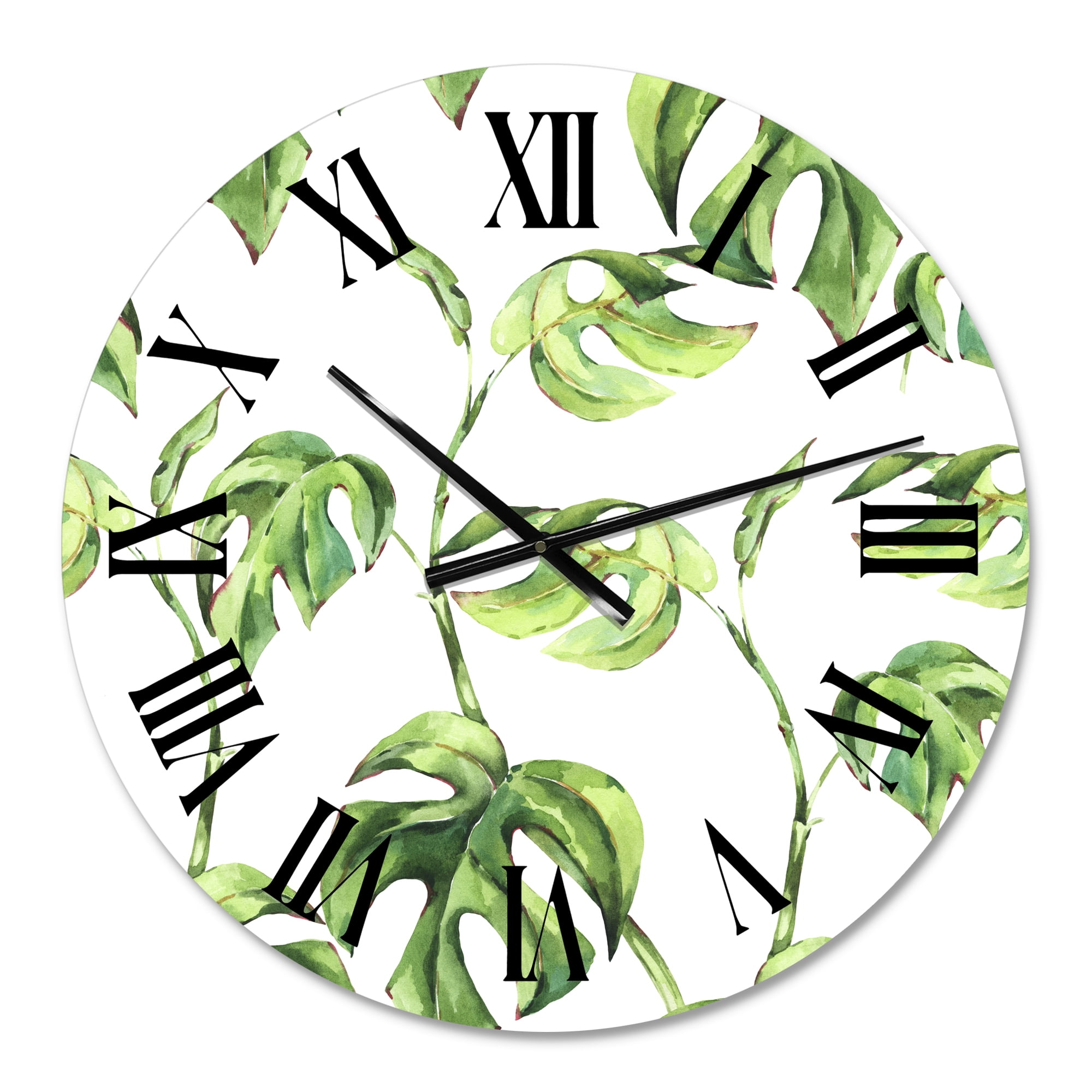 Designart 'Vintage Floral Tropical Leaves Ii' Tropical Wall Clock