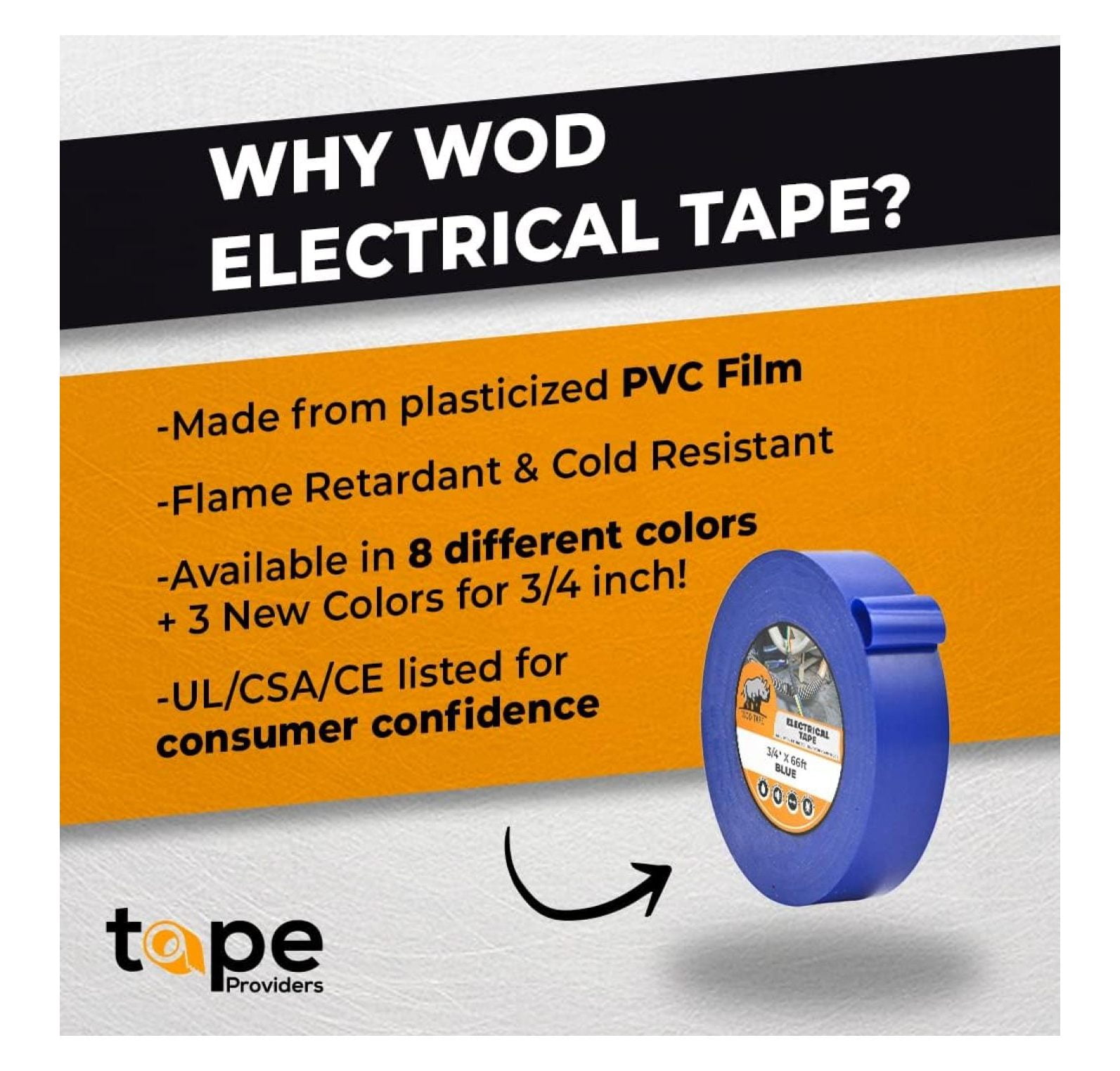WOD ETC766 Professional Grade General Purpose Red Electrical Tape UL/CSA Listed . Vinyl Rubber Adhesive Electrical Tape: 3 inch X 66 ft - Use at No More Than 600V & 176F (Pack of 10)