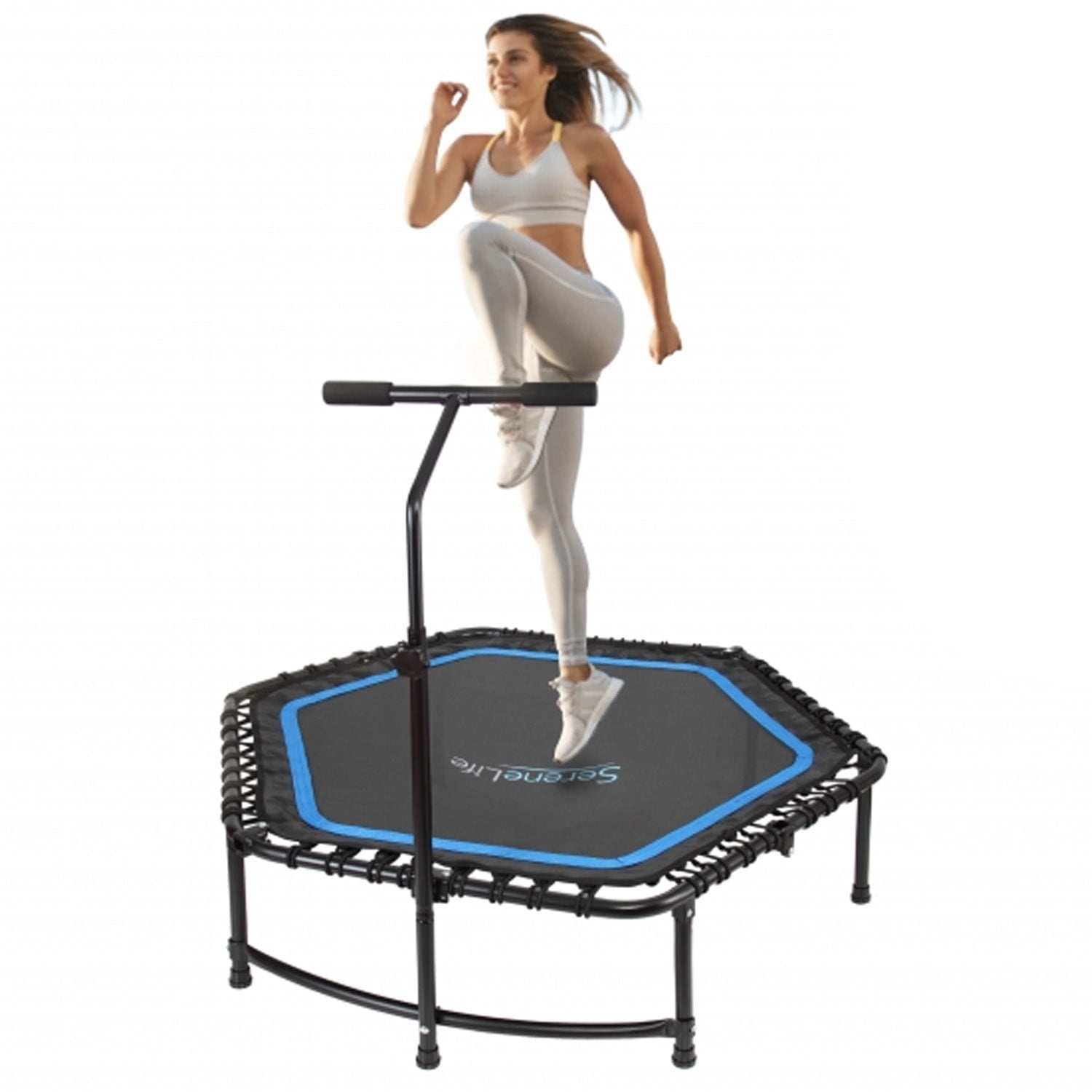 SereneLife SLELT518 - Pro Aerobics Fitness - Gym Sports Trampoline with Adjustable Handrail -
