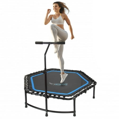 Serenelife Pro Aerobics Portable Sports & Fitness Trampoline for Home and Gym with Adjustable Height Handlebar and Waterproof Frame Cover, Black
