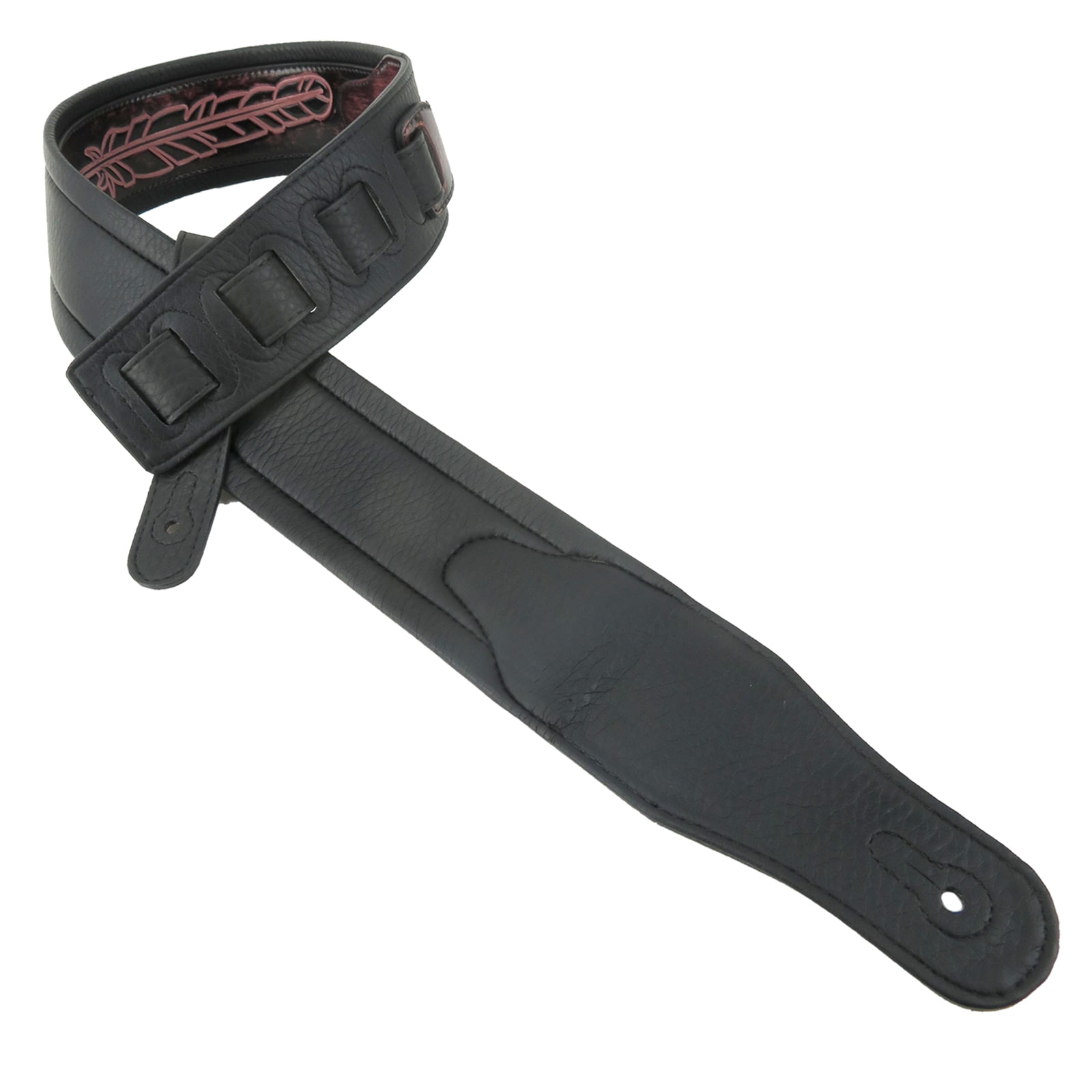 Walker & Williams GB-134 Oxblood Brown Leather Feather Design Padded Guitar Strap