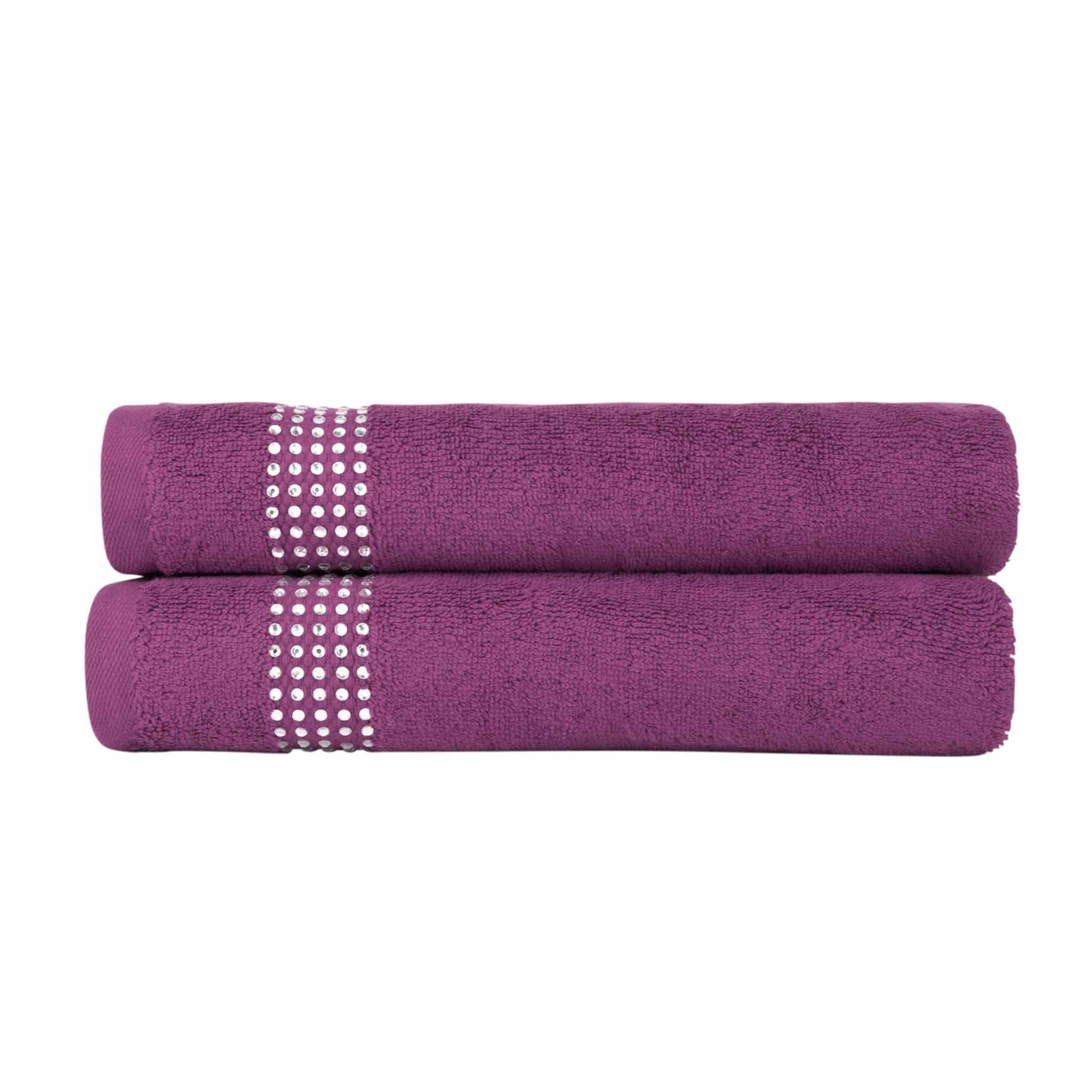 Sparkles Home  Stripe Rhinestone Hand Towel (Set of 2) - Purple