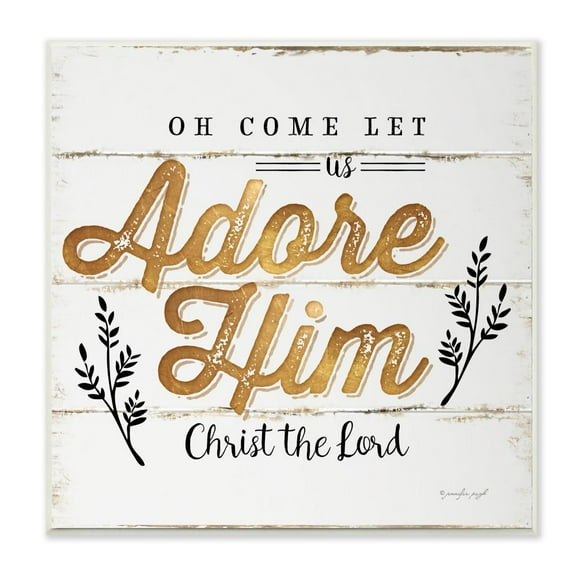 Stupell Industries Adore Him Gold Christmas Holiday Word Design Wood Wall Art By Artist Jennifer Pugh