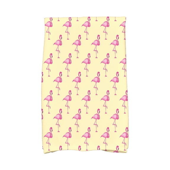 Simply Daisy, 16 x 25 inch, Flamingo Fanfare Multi, Animal Print Kitchen Towel, Yellow