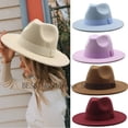 thumbnail image 3 of Sombrero Fedora de ala ancha para hombre y mujer, gorro de invierno con banda de cinta, color Beige, clásico, ideal para boda, iglesia, Bowler, nuevo, Formal, 3 of 4