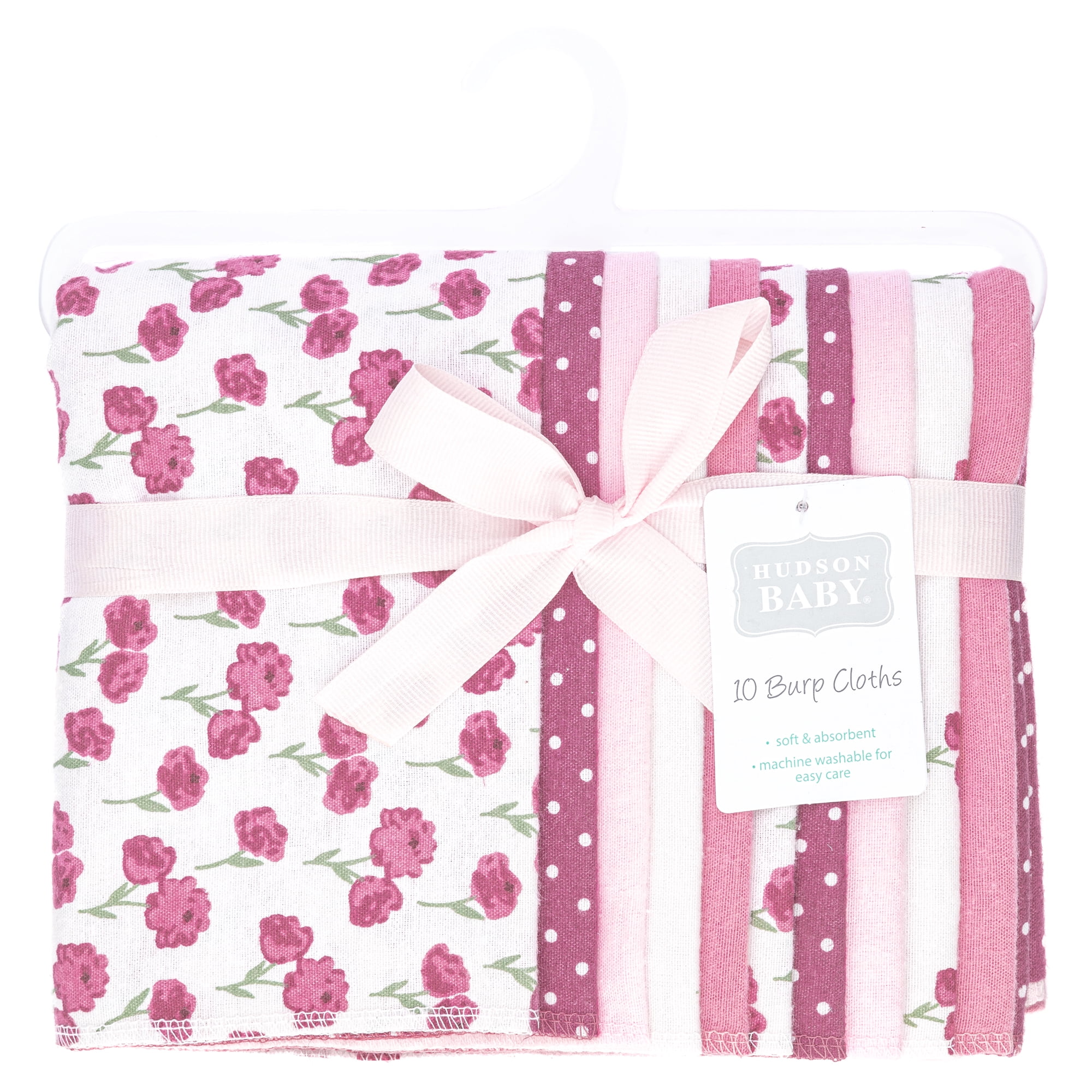 Hudson Baby Unisex Baby Cotton Poly Flannel Burp Cloths, Wild Rose Floral, One Size