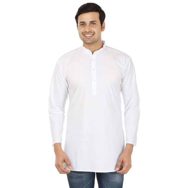 Kurta Courte en Coton pour Hommes Vêtements d'Inde (Blanc, TTTG)