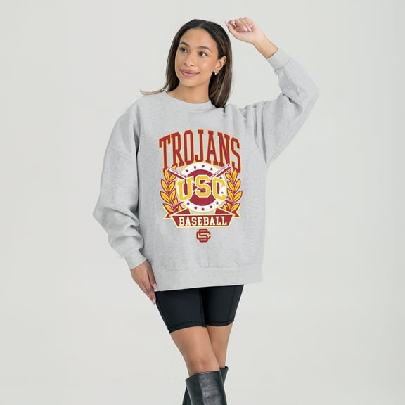 Women's Gameday Couture Gray USC Trojans Baseball Premium Fleece Drop Pullover Sweatshirt