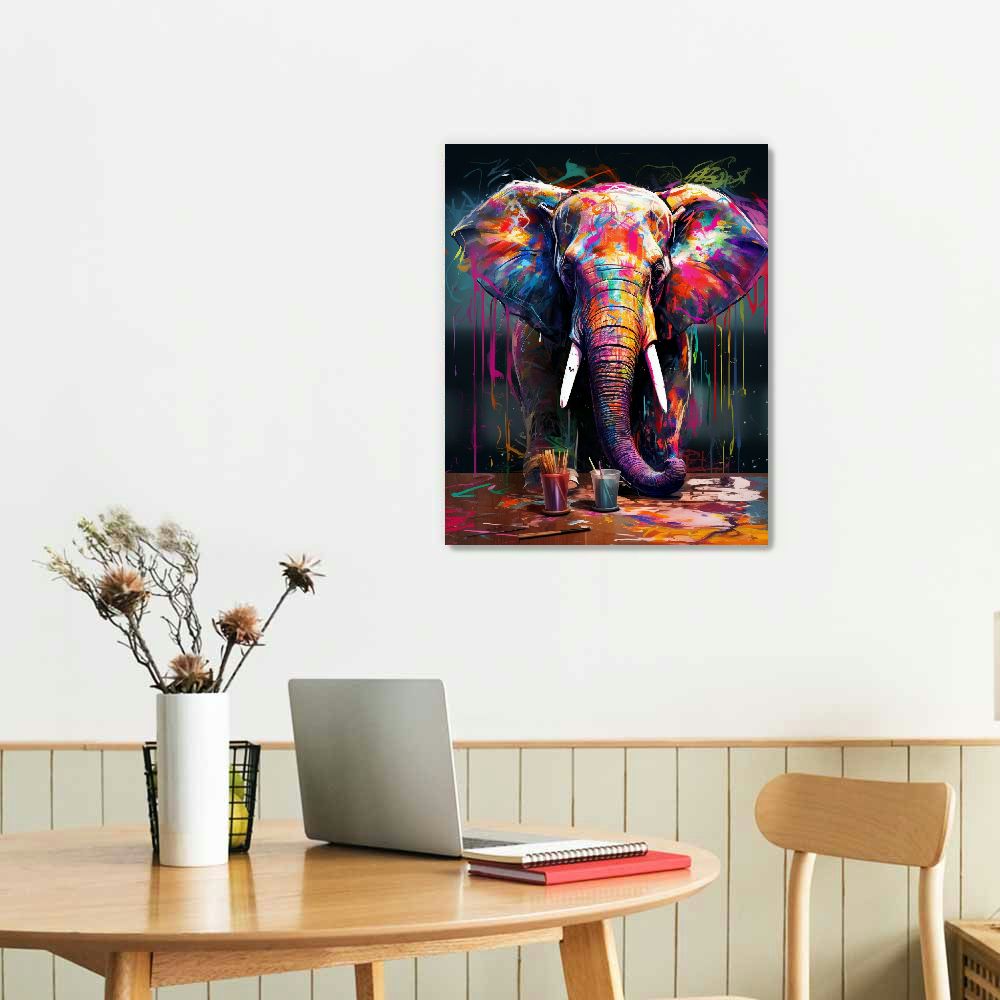 EastSmooth Elephant Wall Art Colorful Abstract Canvas Poster Wall Decor Graffiti Elephant Picture Painting Artwork for Home Kitchen Bathroom Bedroom Decoration Wooden Framed Ready to Hang