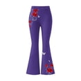 thumbnail image 7 of FRSASU Flare Leggings for Women, Rose Printed Elastic Waist Yoga Pants Bootcut Flared Leggings Purple, 7 of 7