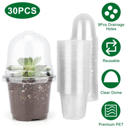 iMounTEK 30 Sets Plant Nursery Pots  Seed Starting Pots with Humidity Dome and Drainage Holes  Soft Transparent Plastic Gardening Pot Planting Tray for Garden and Yard