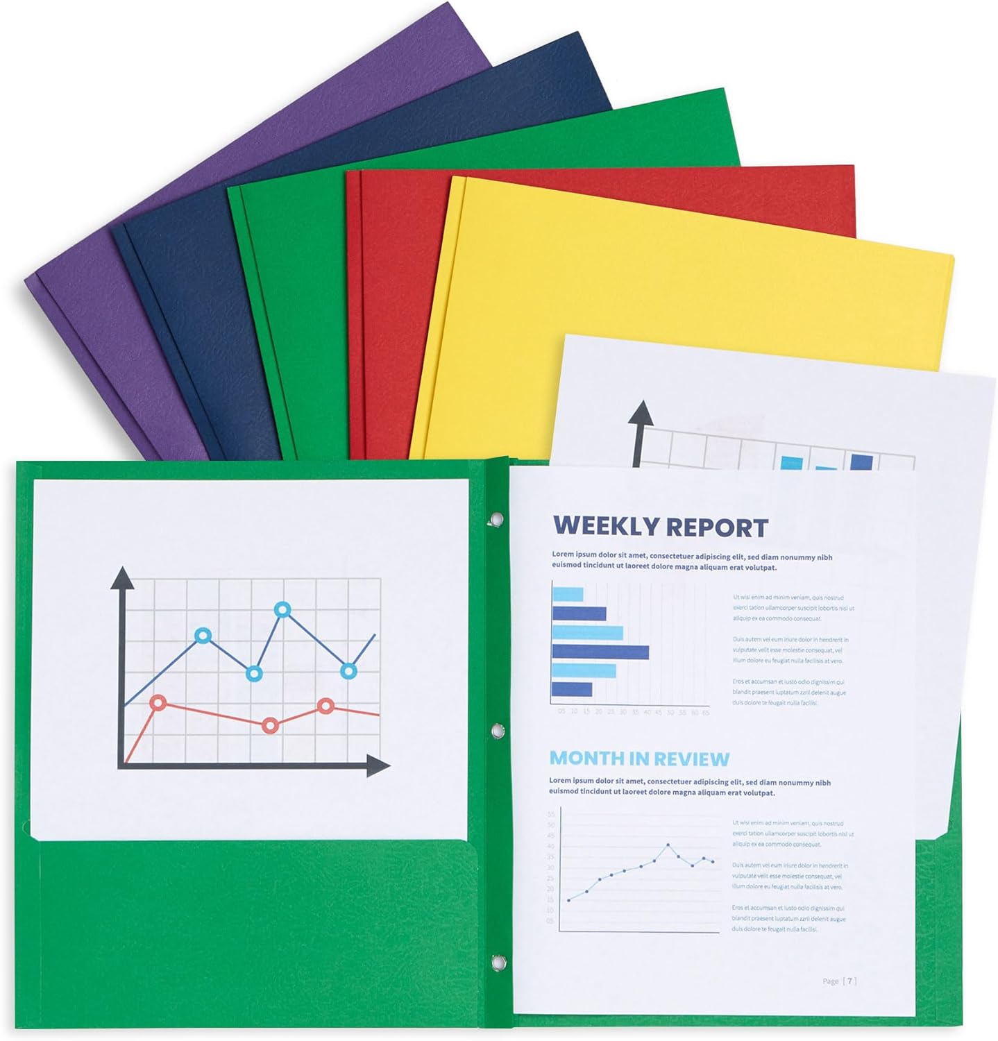 100 Paper Two Pocket Folders with Prongs, 2 Pocket Folders Bulk 100 Pack, Assorted 5 Colors, 3 Prongs for Letter Size Paper, Designed for Office and Classroom