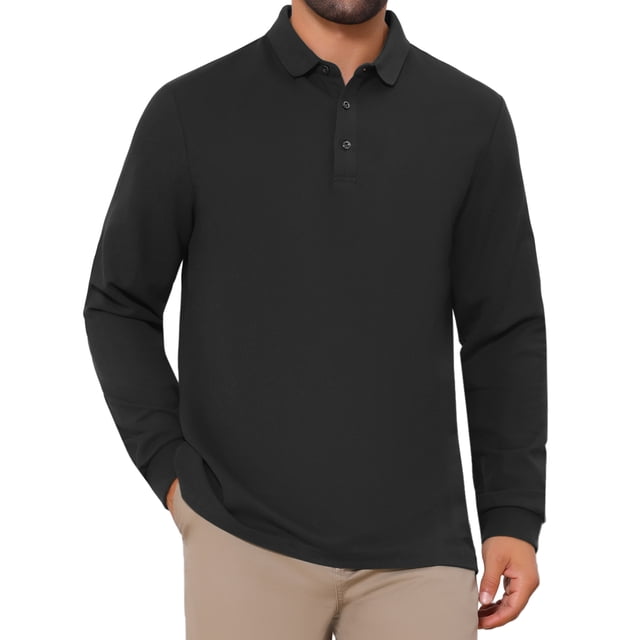 INSPIRE CHIC Polo Básico de Golf de Manga Larga Clásico para Hombre Color Sólido L Negro