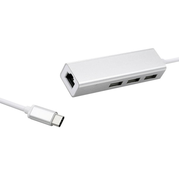 USB 2.0 Type-C HUB 3 ports Adaptateur Fast Ethernet RJ45 Convertisseur  d'extension de carte réseau 100 Mbps pour Macbook 