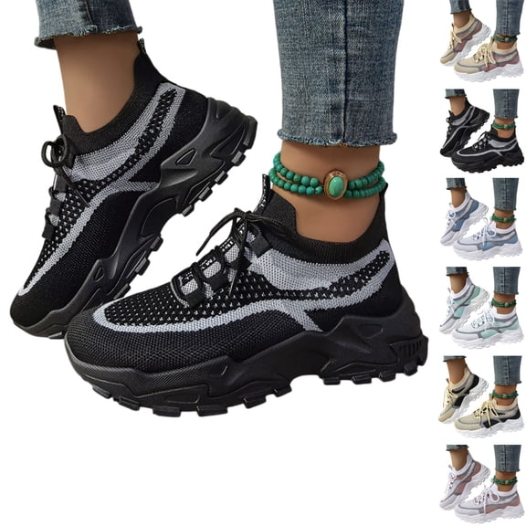 YOUYEDIAN Orthopedic Dress Shoes for Women Arch Support Tennis Shoes Wide Non Slip Slip on Volleyball Shoes Mesh Stretch Comfortable 2026 Foam Shoes (Black)