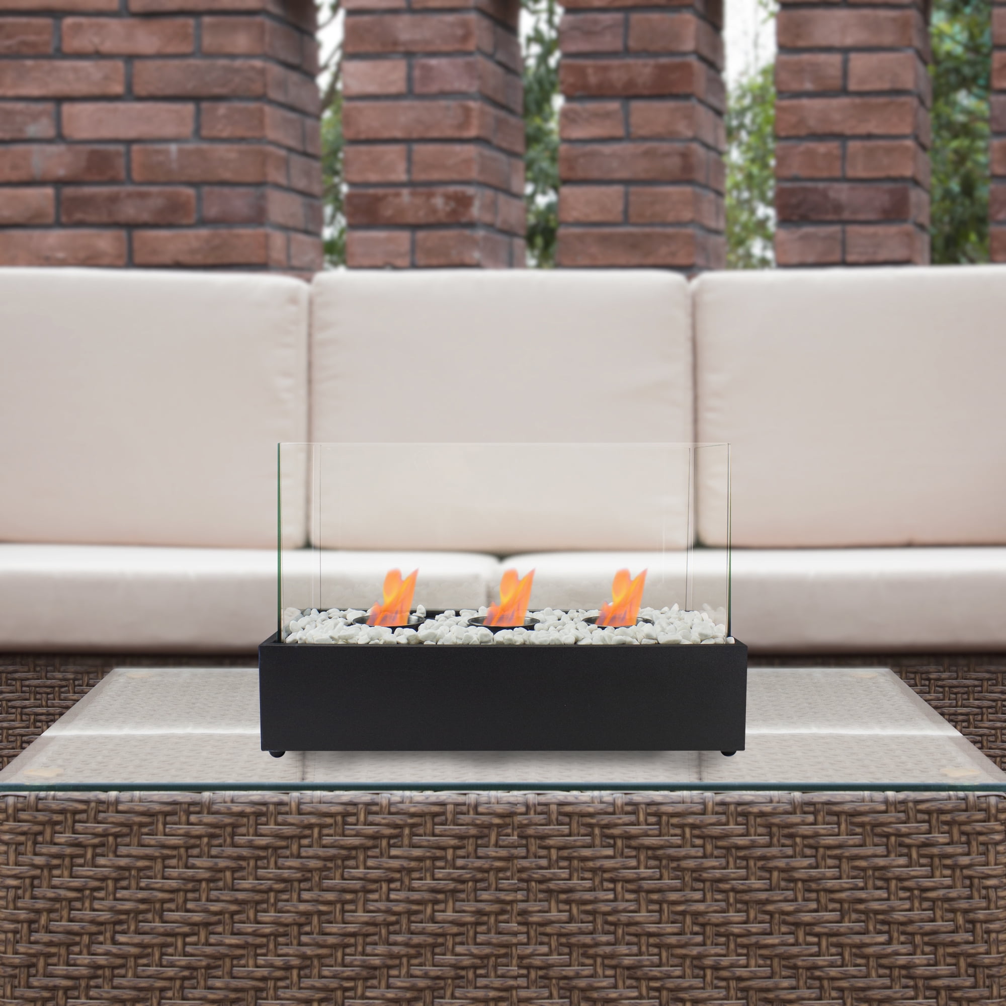 Northlight Bio Ethanol Ventless Portable Triple Fireplace with Flame Guard - 17.75" - Black