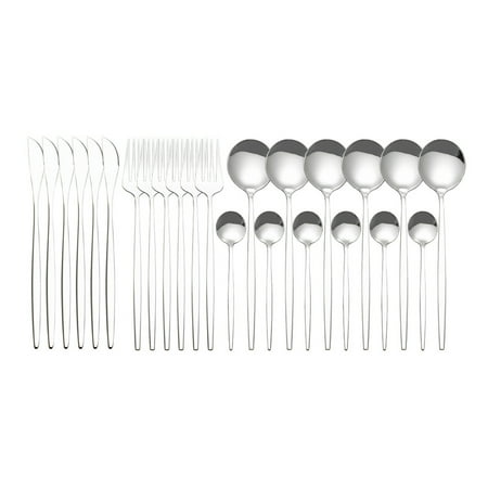 

Tomfoto 24Pcs Stainless Steel Dinnerware Set Kitchen Cutlery Set Fork Spoon Flatware Tableware Minimalist Silverware